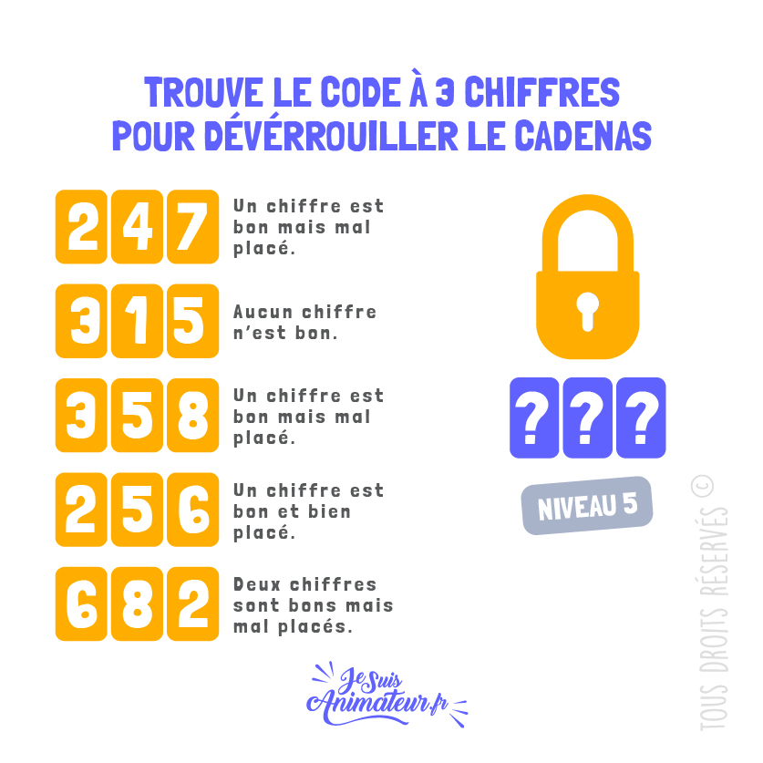 Énigme cadenas 3 chiffres avec solution - niveau 5