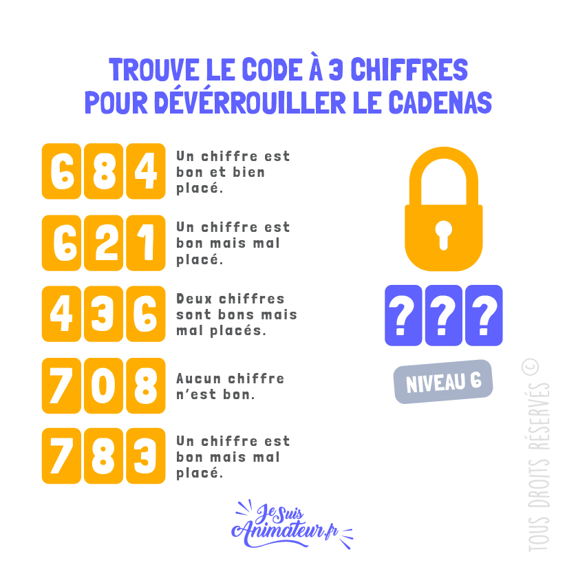 Énigme cadenas 3 chiffres avec solution - niveau 6