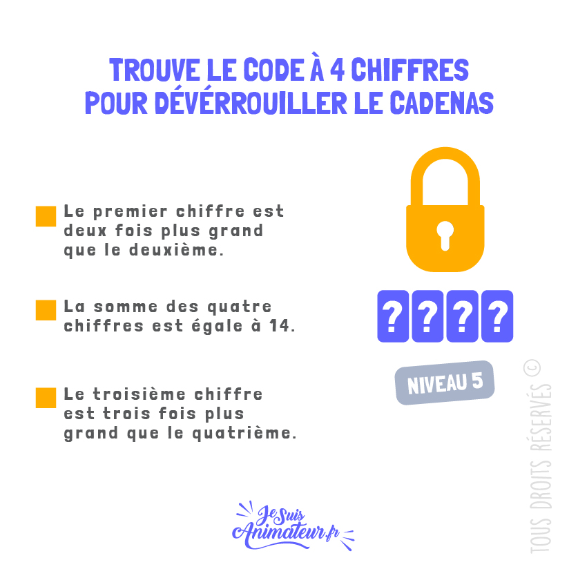 Énigme cadenas 4 chiffres avec solution - niveau 5