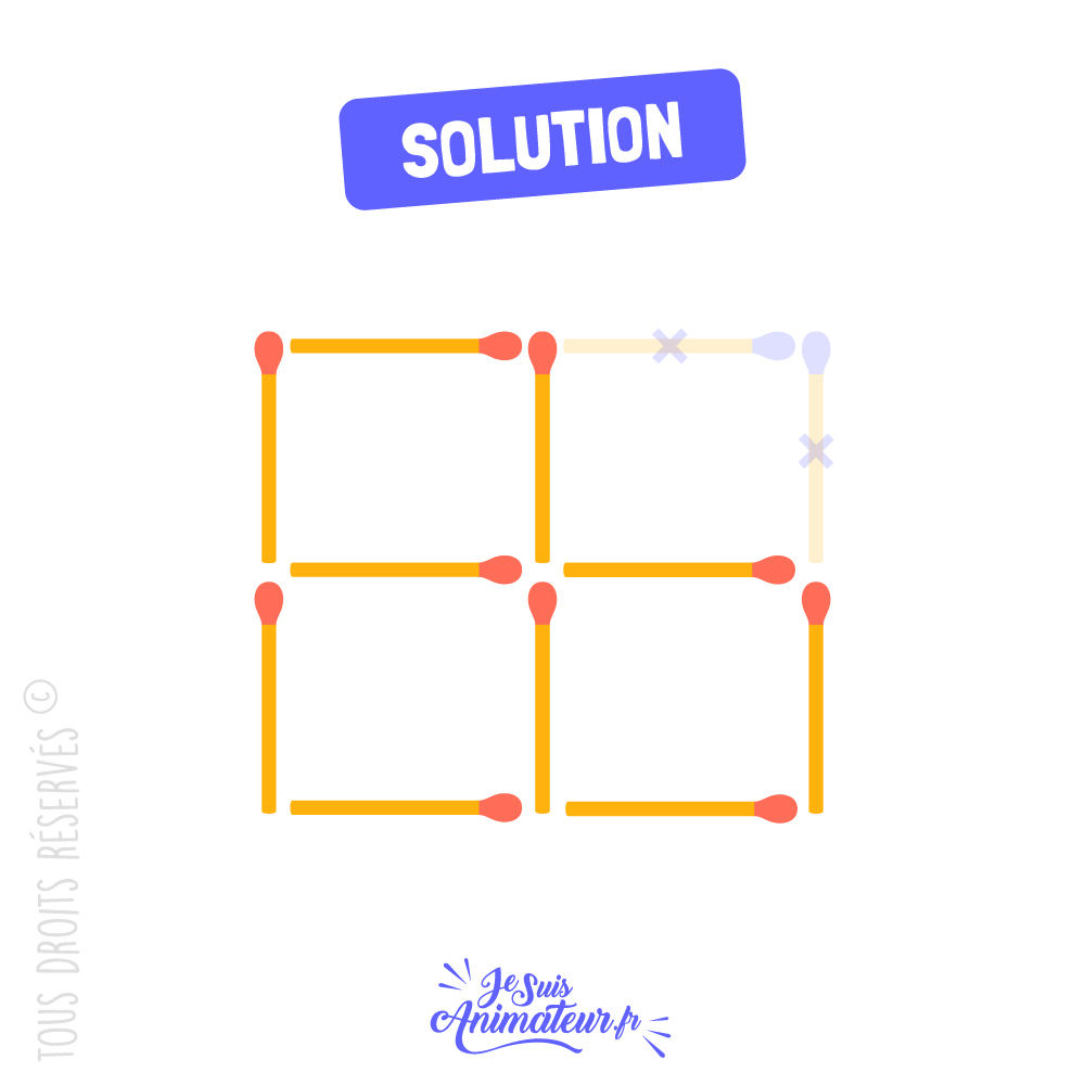 Réponse à l’énigme « carrés d’allumettes » niveau très facile #2