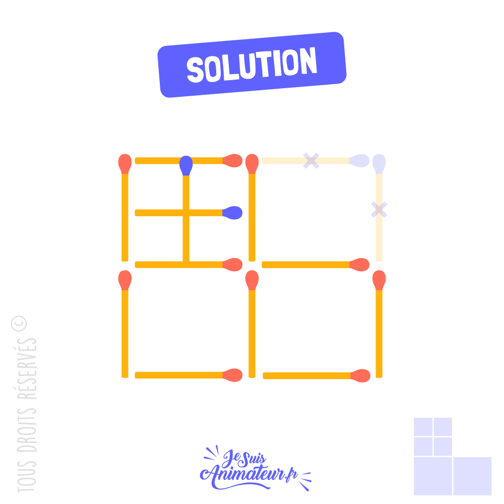 Réponse à l’énigme « carrés d’allumettes » niveau facile #2