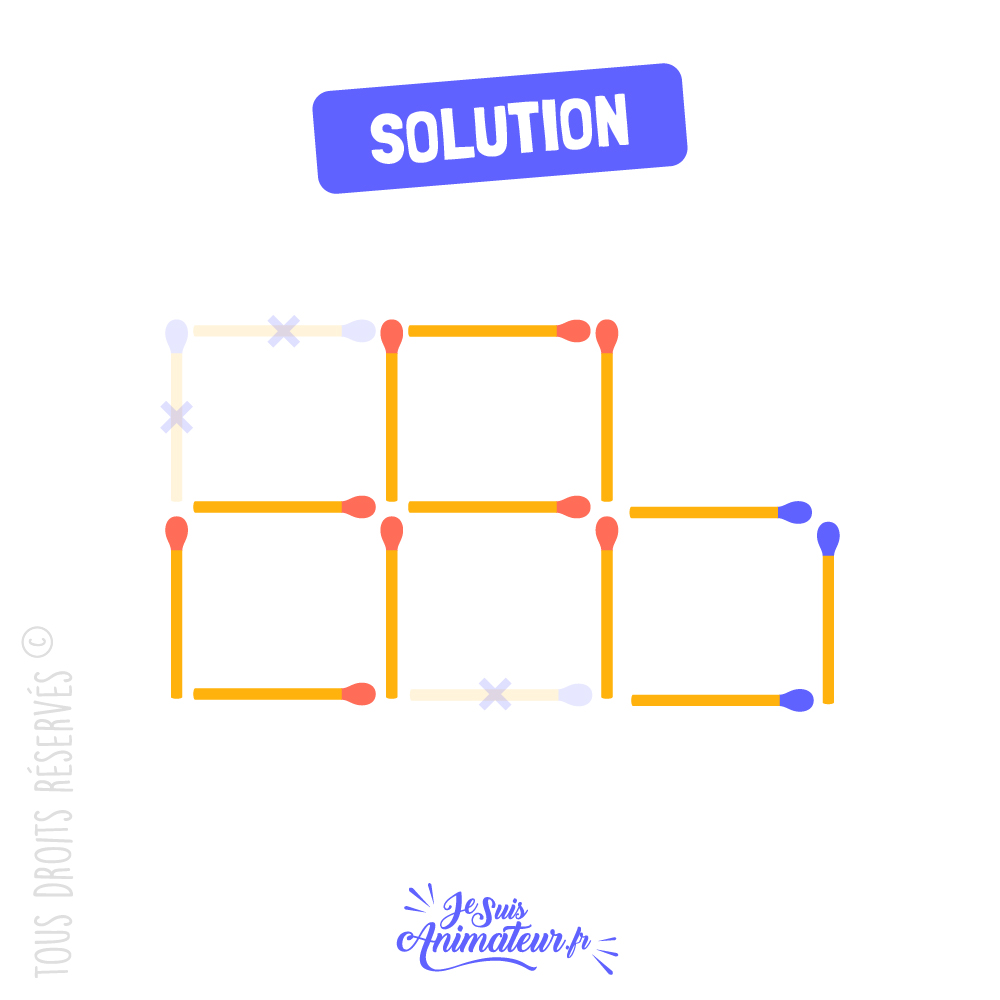 Réponse à l’énigme « carrés d’allumettes » niveau intermédiaire #1