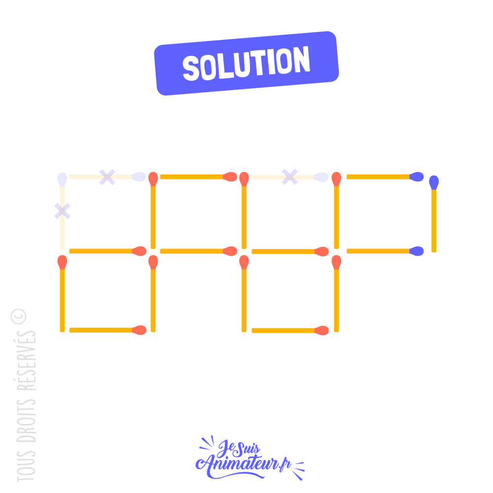 Réponse à l’énigme « carrés d’allumettes » niveau intermédiaire #2