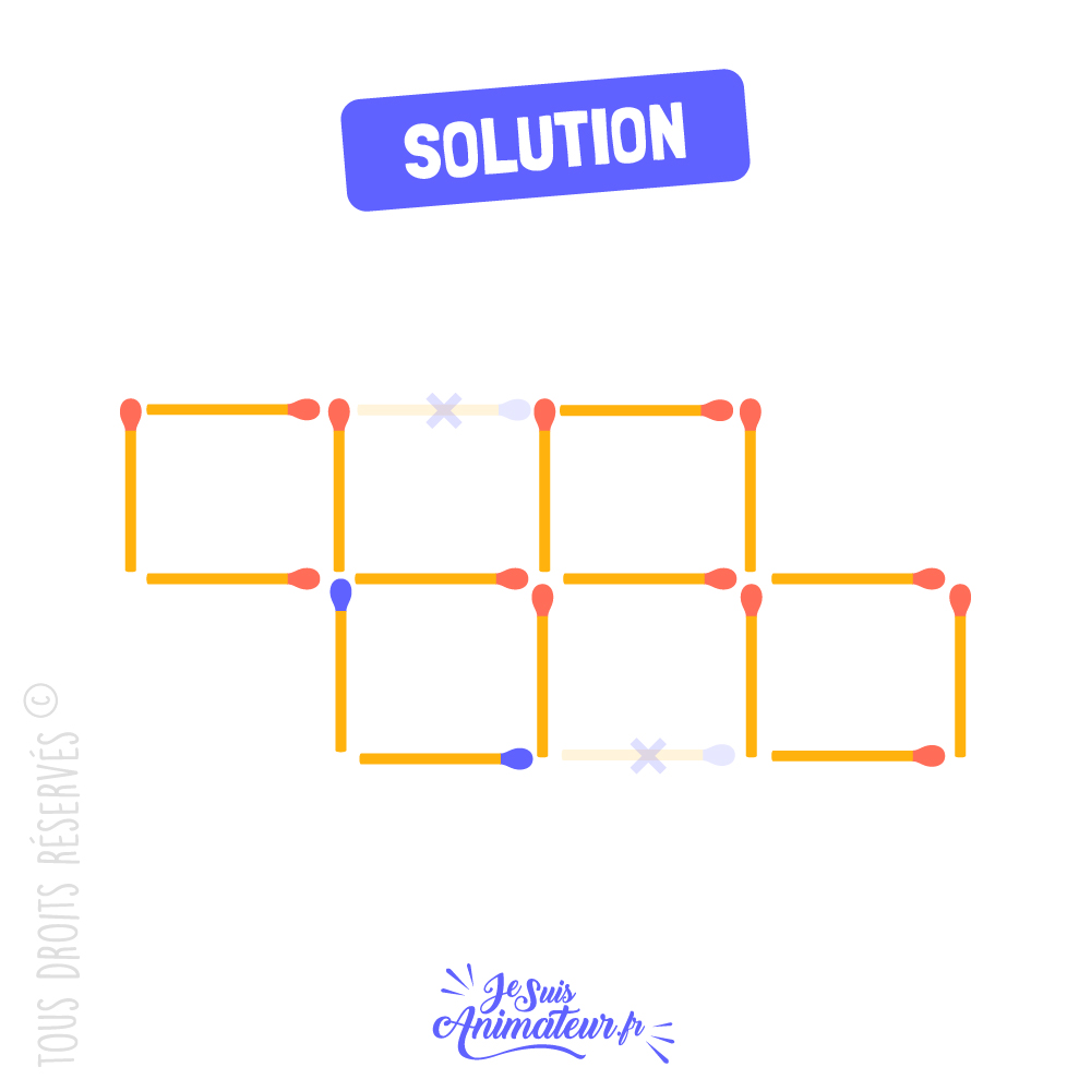Réponse à l’énigme « carrés d’allumettes » niveau intermédiaire #3