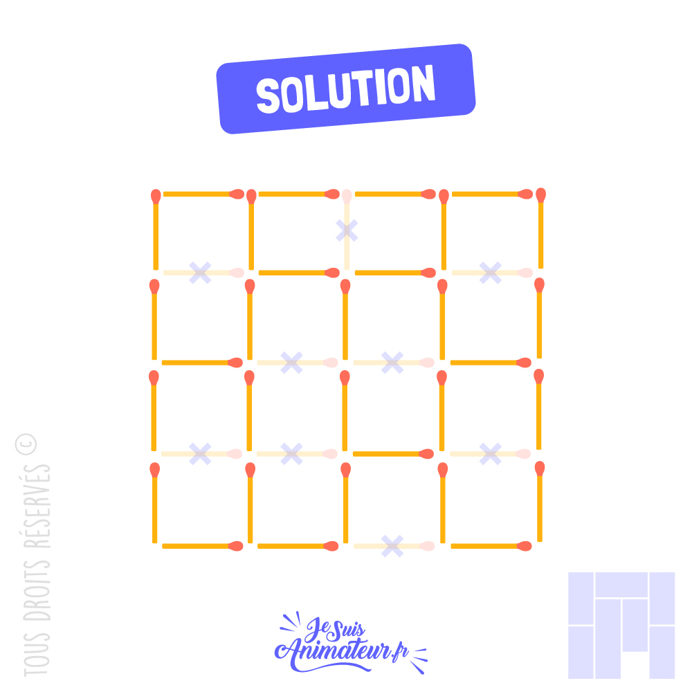 Réponse à l’énigme « carrés d’allumettes » niveau difficile #1