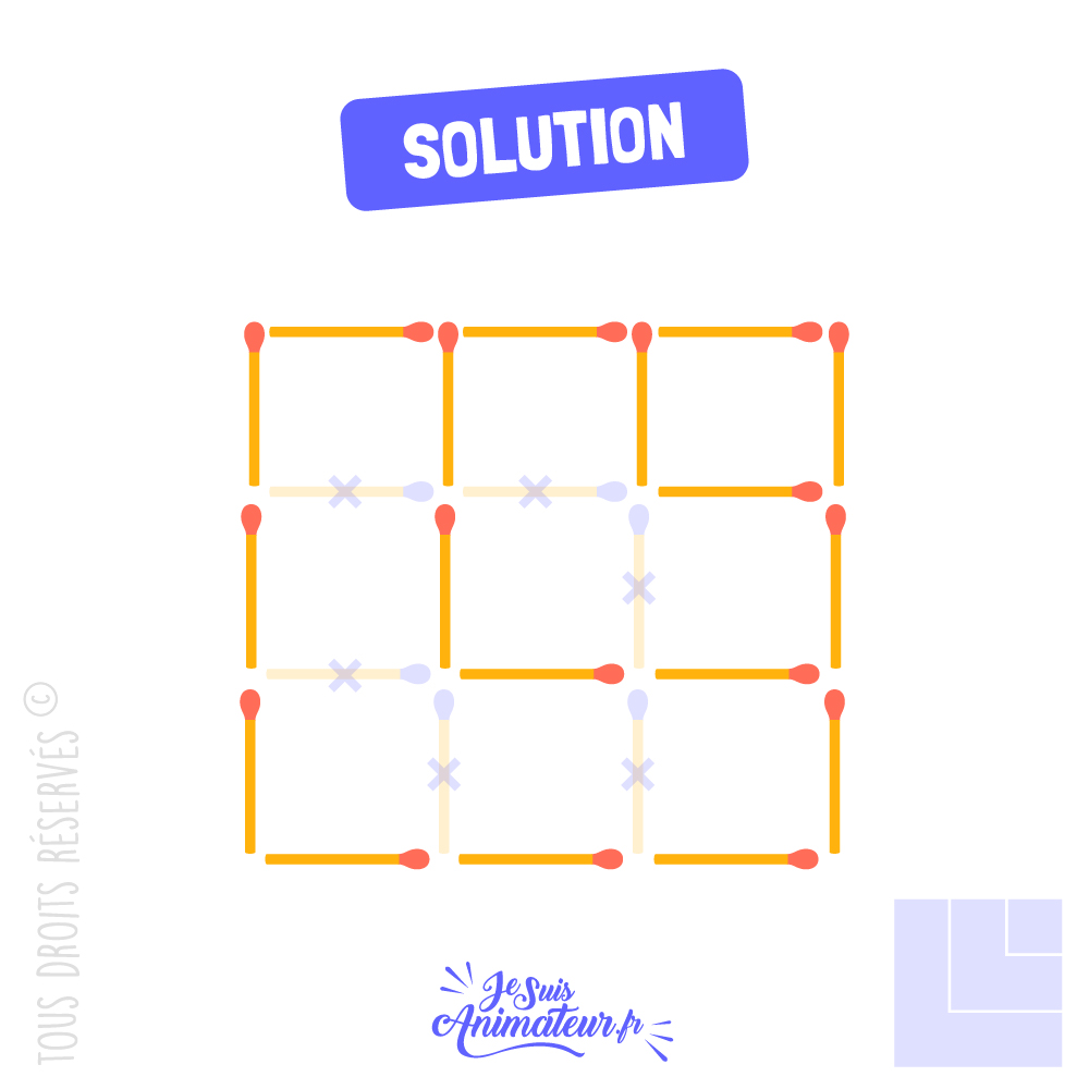Réponse à l’énigme « carrés d’allumettes » niveau difficile #3