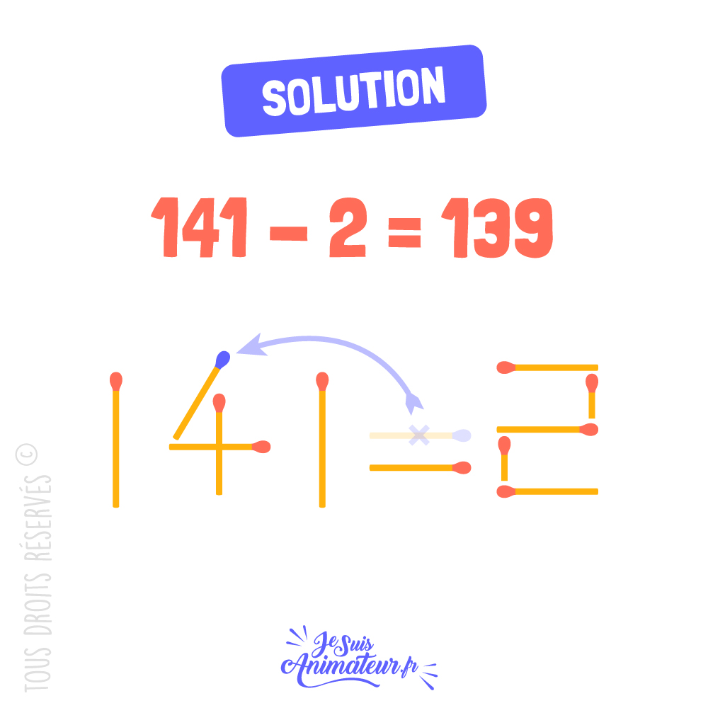 Réponse à l’équation avec des allumettes - niveau intermédiaire #1