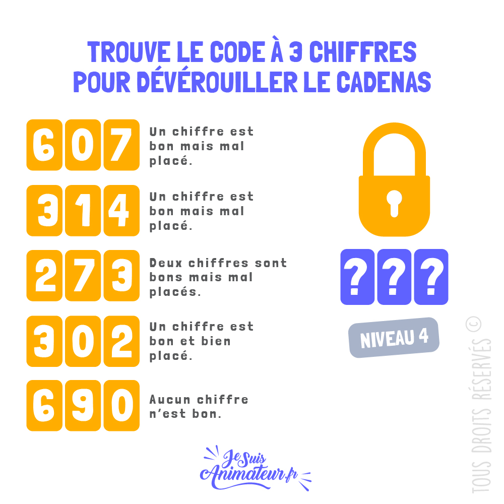 Énigme cadenas 3 chiffres avec solution - niveau 4