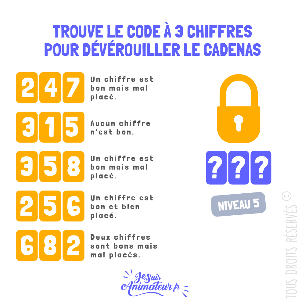 Énigme cadenas 3 chiffres avec solution - niveau 5